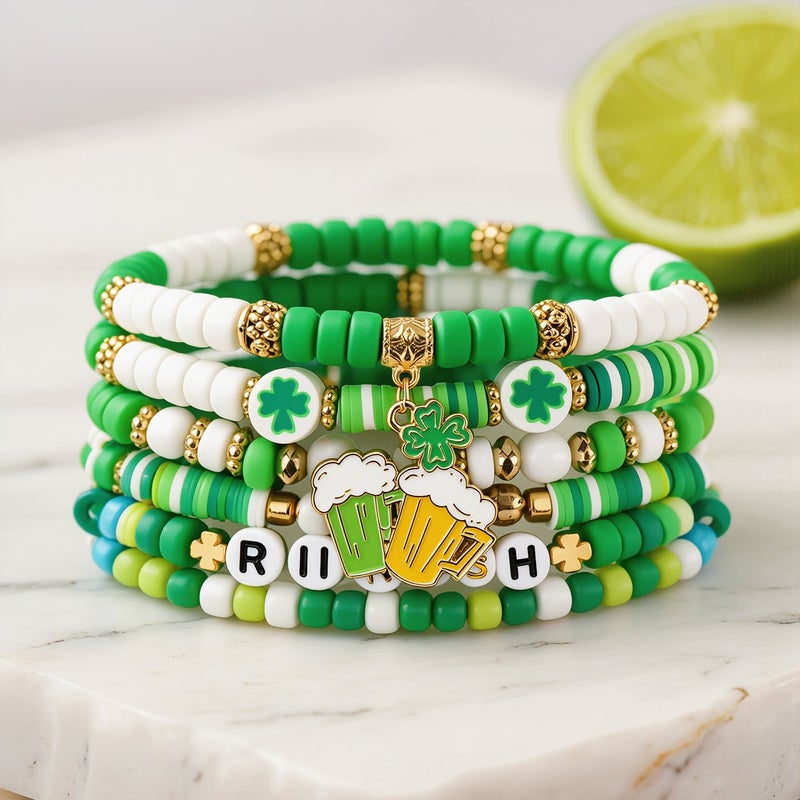 St Patricks Day Bracelet Set Parade Costume Party Green Lucky Jewelry Bands - Image 4