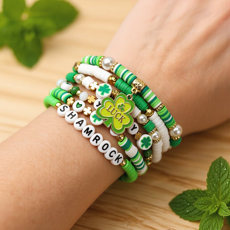St Patricks Day Bracelet Set Parade Costume Party Green Lucky Jewelry Bands - Image 2