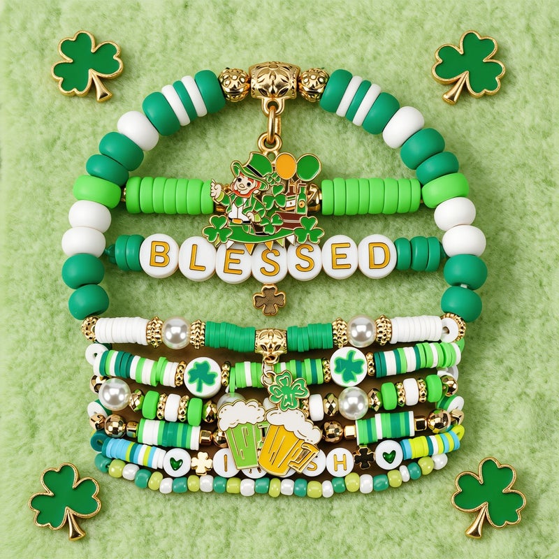 St Patricks Day Bracelet Set Parade Costume Party Green Lucky Jewelry Bands - Image 3