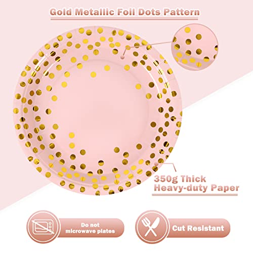 CENLBJ Pink and Gold Paper Plates- 100 Pack- 50 x 7" Dessert Plates & 50 x 6.5" Napkins, Pink Paper Party Supplies for Baby Showers, Birthdays and All Occasions - Image 3