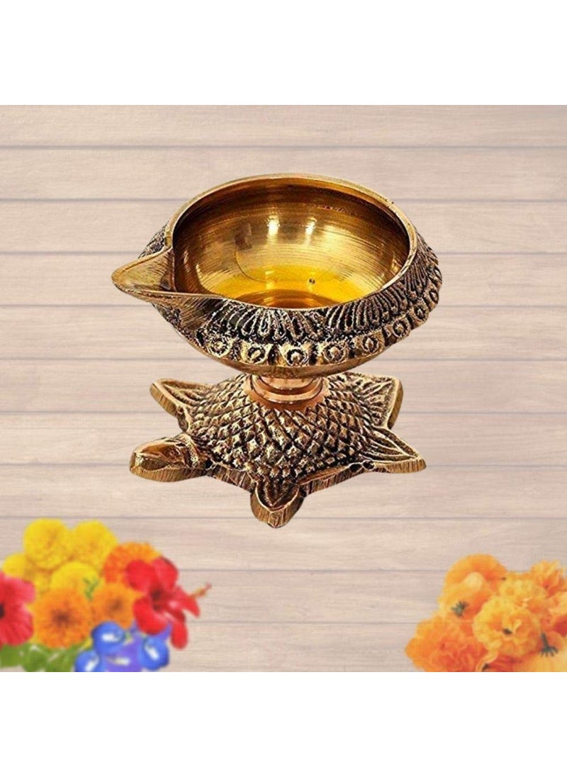 Dalvkot Dalvkot Brass Kuber Diyas Oil Lamps on Turtle Stand for Puja Room Decoration and Diwali Festival 1  - Image 1