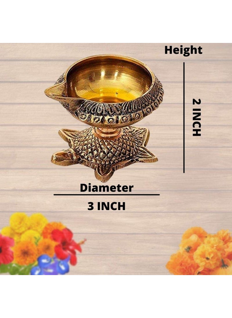 Dalvkot Dalvkot Brass Kuber Diyas Oil Lamps on Turtle Stand for Puja Room Decoration and Diwali Festival 1  - Image 2
