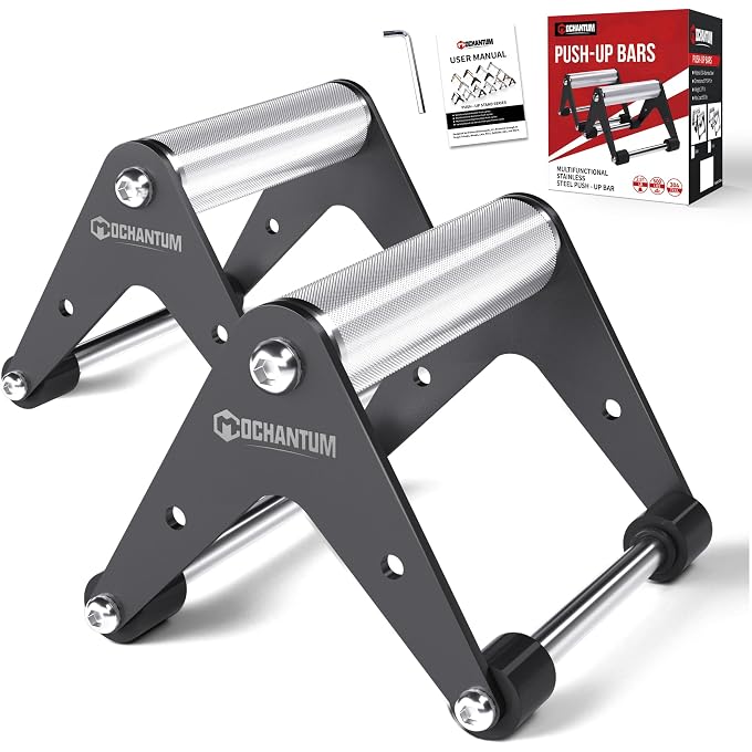 Mochantum PUSH UP BAR  HEAVY-DUTY STAINLESS STEEL PUSHUP STANDS WITH NON-SLIP BASE, 660 LB CAPACITY, PORTABLE HOME GYM EQUIPMENT FOR STRENGTH TRAINING AND FLOOR WORKOUTS - Image 1