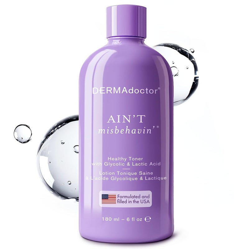DERMAdoctor Aint Misbehavin Dermatologist Formulated Clarifying and Hydrating Toner with Glycolic Acid  Lactic Acid For Oily and Acne Prone Skin Pore Minimizer for Face and Body  6 fl oz