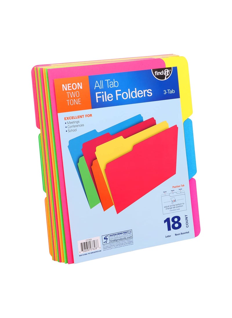 Find It Find It All Tab Letter Size Interior File Folders, Letter Size, Third Cut, Back to School Supplies for College Students, Assorted Neon Colors, 18 Pack (FT07628)  - Image 2
