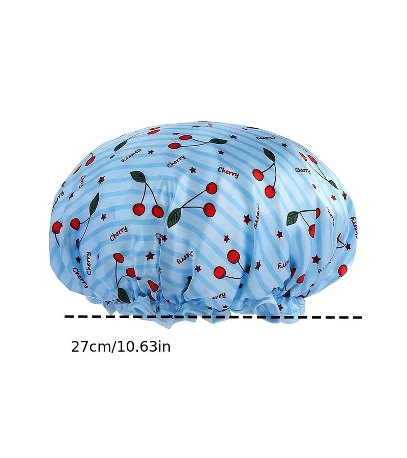 Blue Double Layer Printed Shower Cap For Women Cute Bath Accessories - Image 4