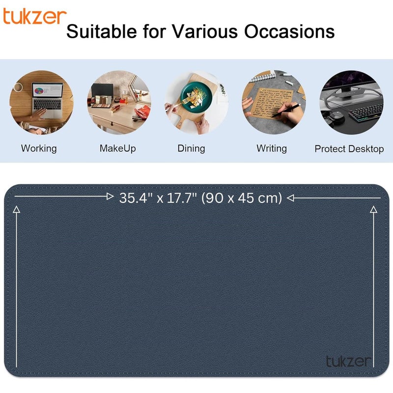 tuKZer Extended Vegan PU Leather Mouse Pad Desk mat Smooth Reversible Dual Color Splash Proof Anti Fray Stitched Edges Non-Slip Mousepad for Laptop Notebook Gaming Computer(Blue & Yellow 90CM X 45CM) - Image 5