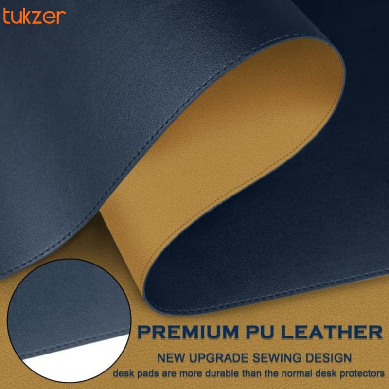 tuKZer Extended Vegan PU Leather Mouse Pad Desk mat Smooth Reversible Dual Color Splash Proof Anti Fray Stitched Edges Non-Slip Mousepad for Laptop Notebook Gaming Computer(Blue & Yellow 90CM X 45CM) - Image 3