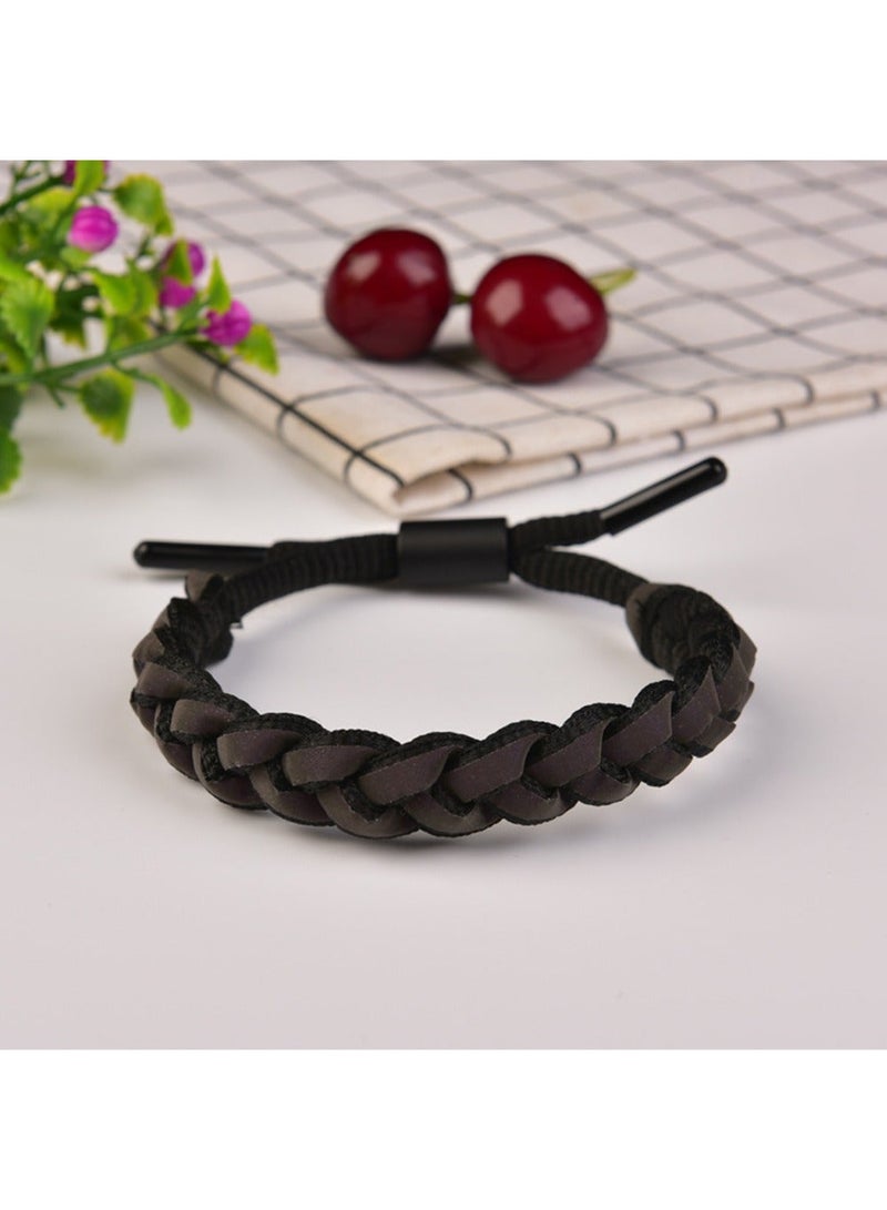 Holographic Reflective Bracelet,Comfort and Style, Suitable for both Men and Women,Adjustable Closure to Fit Most Types of Wrists，Fashionable Woven Bracelet,Hand Woven Leather Bracelet - Image 2