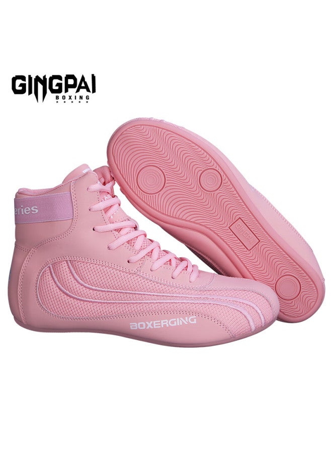 Competing pie Competitive High-Top Boxing Shoes For Men, Women, And Children, Suitable For Mma, Combat Training, Wrestling, And Martial Arts. Pink, Size 37 - Image 1