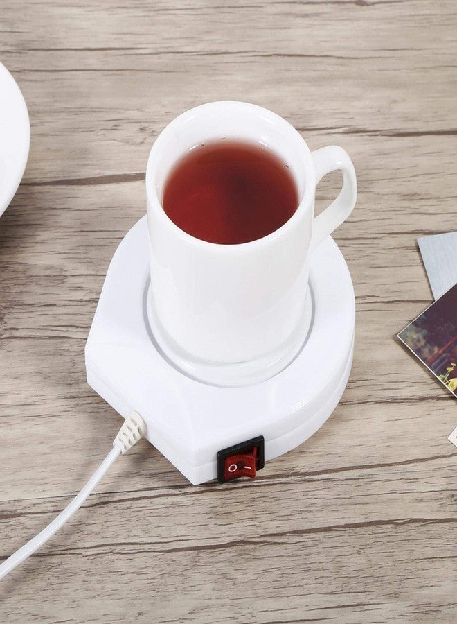 Fdit Mug Warmer Mat,White Electric Powered Cup Warmer Heater Pad Coffee Tea Milk Mug US Plug 110V - Image 4