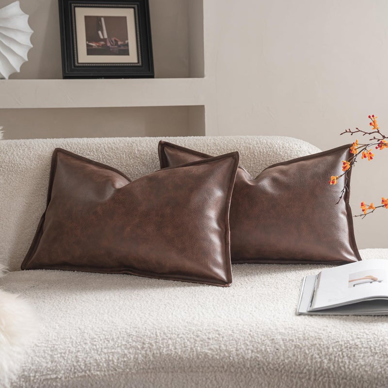 Neelvin Faux Leather Decorative Throw Pillow Covers Modern Solid 12x20 inch Set of 2 Pillowcase Cushion Case for Bed Sofa Couch - Image 1