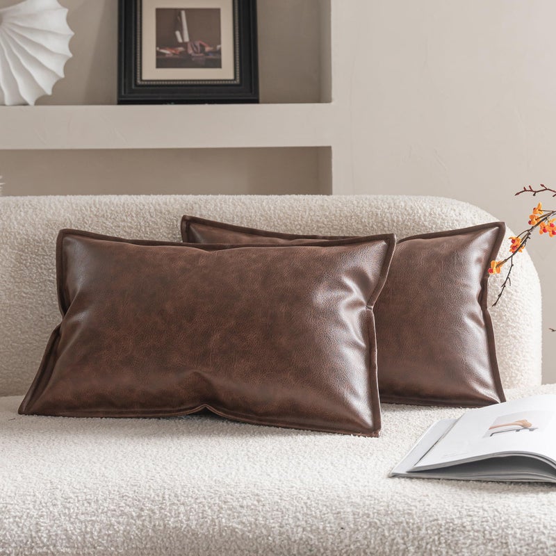 Neelvin Faux Leather Decorative Throw Pillow Covers Modern Solid 12x20 inch Set of 2 Pillowcase Cushion Case for Bed Sofa Couch - Image 2