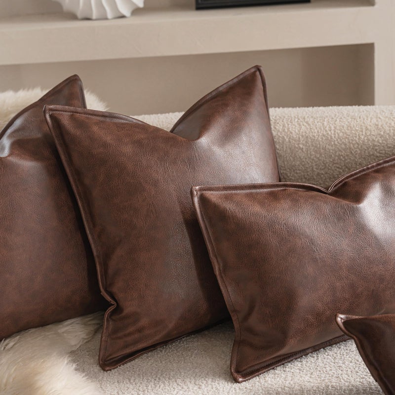 Neelvin Faux Leather Decorative Throw Pillow Covers Modern Solid 12x20 inch Set of 2 Pillowcase Cushion Case for Bed Sofa Couch - Image 3