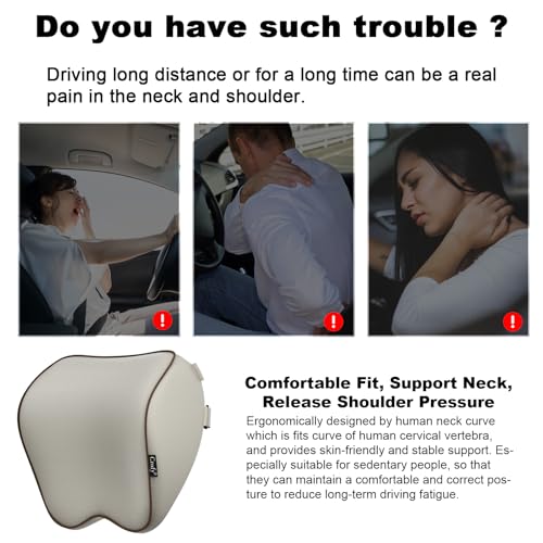 Crofy 2 Pack Car Neck Pillow, Softness Car Headrest Pillow for Driving with Adjustable Strap, 100% Memory Foam and Breathable Removable Cover, Comfortable Ergonomic Design, Gray & Brown - Image 4