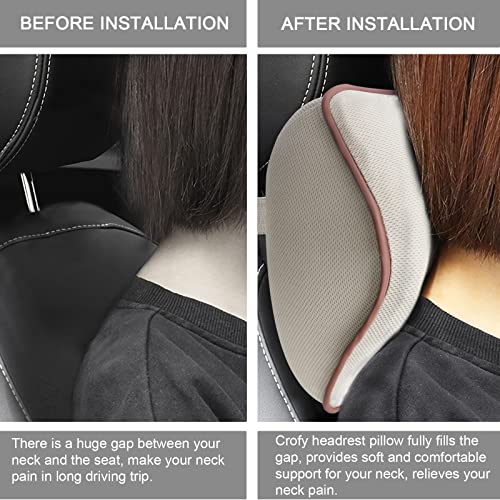 Crofy 2 Pack Car Neck Pillow, Softness Car Headrest Pillow for Driving with Adjustable Strap, 100% Memory Foam and Breathable Removable Cover, Comfortable Ergonomic Design, Gray & Brown - Image 5