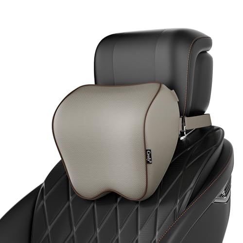 Crofy 2 Pack Car Neck Pillow, Softness Car Headrest Pillow for Driving with Adjustable Strap, 100% Memory Foam and Breathable Removable Cover, Comfortable Ergonomic Design, Gray & Brown - Image 1