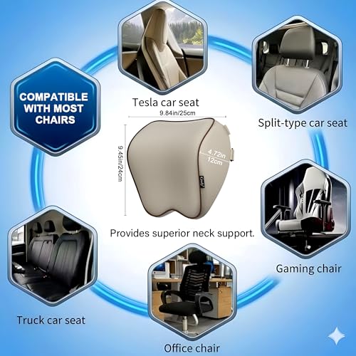 Crofy 2 Pack Car Neck Pillow, Softness Car Headrest Pillow for Driving with Adjustable Strap, 100% Memory Foam and Breathable Removable Cover, Comfortable Ergonomic Design, Gray & Brown - Image 3