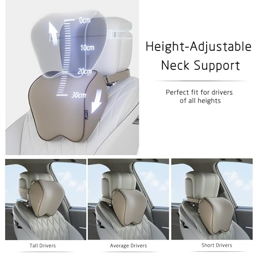 Crofy 2 Pack Car Neck Pillow, Softness Car Headrest Pillow for Driving with Adjustable Strap, 100% Memory Foam and Breathable Removable Cover, Comfortable Ergonomic Design, Gray & Brown - Image 2