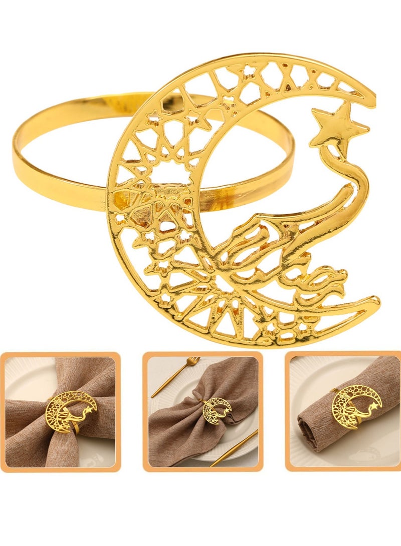 VUCATIN Gold Napkin Rings Set of 6 Eid Mubarak Napkin Ring Alloy Metal Hollow Star Moon Napkin Rings Muslim Islamic Ramadan Napkin Rings - Image 2