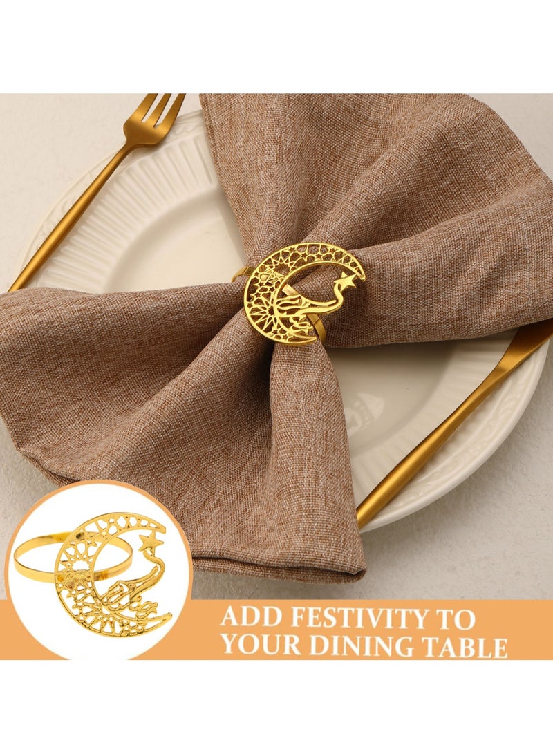 VUCATIN Gold Napkin Rings Set of 6 Eid Mubarak Napkin Ring Alloy Metal Hollow Star Moon Napkin Rings Muslim Islamic Ramadan Napkin Rings - Image 4