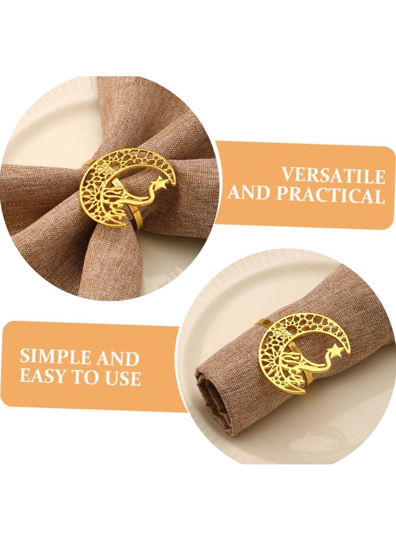 VUCATIN Gold Napkin Rings Set of 6 Eid Mubarak Napkin Ring Alloy Metal Hollow Star Moon Napkin Rings Muslim Islamic Ramadan Napkin Rings - Image 3