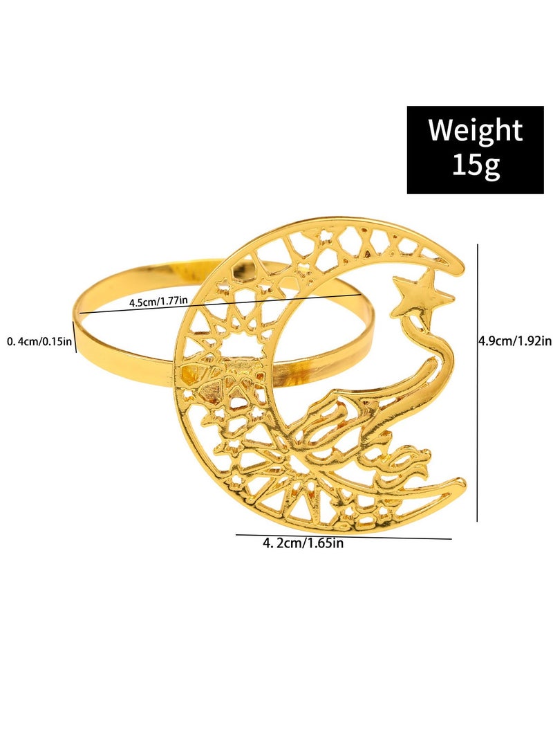 VUCATIN Gold Napkin Rings Set of 6 Eid Mubarak Napkin Ring Alloy Metal Hollow Star Moon Napkin Rings Muslim Islamic Ramadan Napkin Rings - Image 5