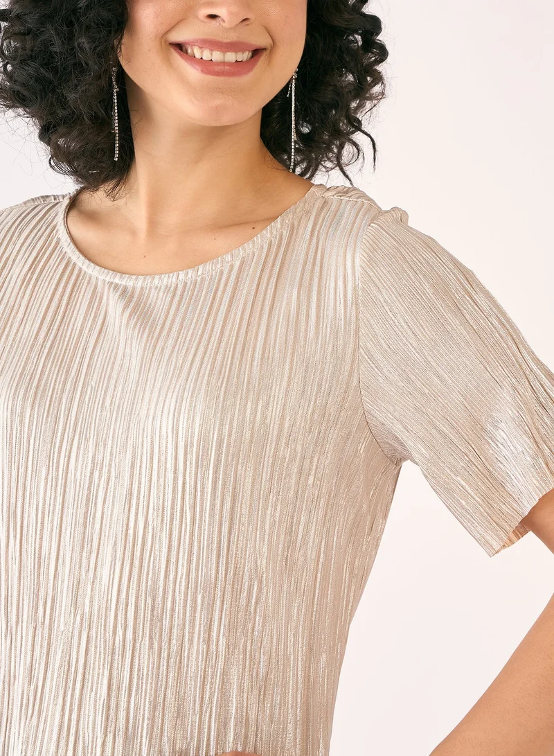 Salt Attire Women's Elegant Solid Pattern Top with Classic Round Neckline and Stylish Half Length Sleeves Perfect for Effortless Day-to-Night Style