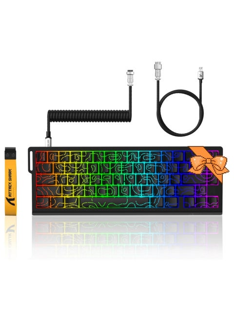 ATTACK SHARK X68 HE 60% Wired Gaming Keyboard Rapid Trigger,Actuation Point Adjustable, Magnetic Switch Up to 8K HZ,PBT Keycaps for Win/Mac,RGB Mechanical Keyboard with Coiled Cable-Black Contour