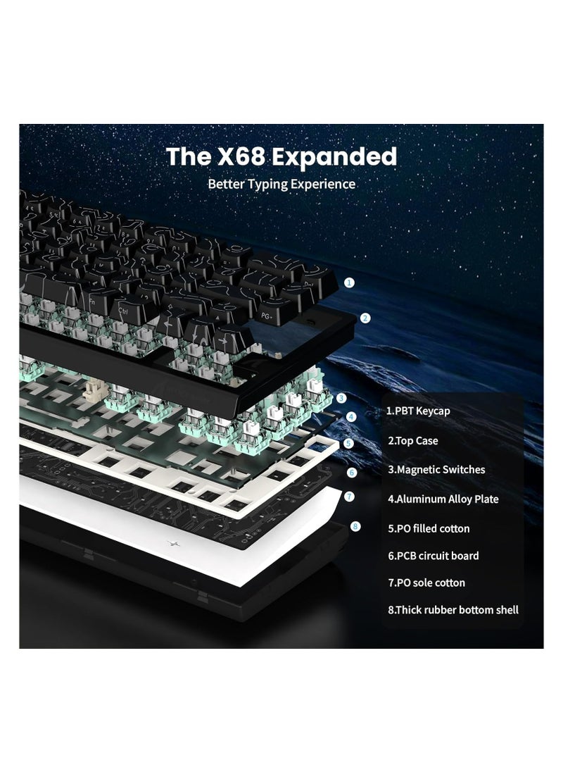 Attack Shark - ATTACK SHARK X68 HE 60% Wired Gaming Keyboard Rapid Trigger,Actuation Point Adjustable, Magnetic Switch Up to 8K HZ,PBT Keycaps for Win/Mac,RGB Mechanical Keyboard with Coiled Cable-Black Contour - Image 1