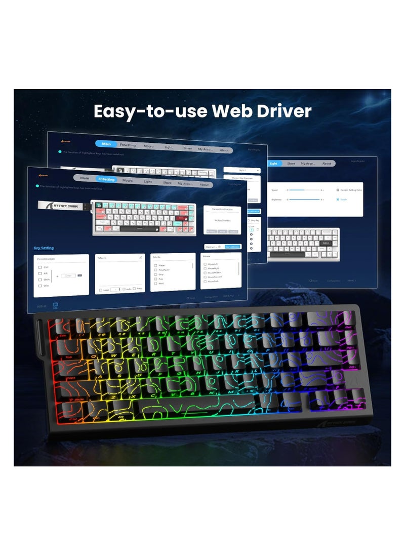 Attack Shark - ATTACK SHARK X68 HE 60% Wired Gaming Keyboard Rapid Trigger,Actuation Point Adjustable, Magnetic Switch Up to 8K HZ,PBT Keycaps for Win/Mac,RGB Mechanical Keyboard with Coiled Cable-Black Contour - Image 1
