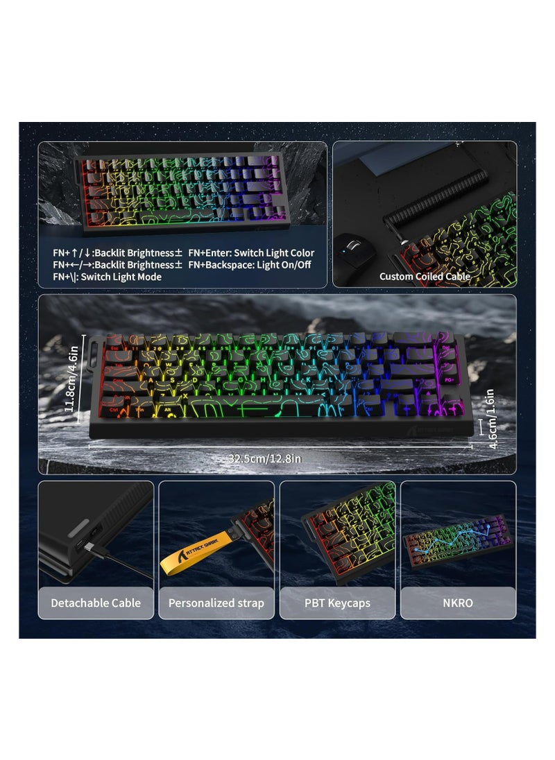 Attack Shark - ATTACK SHARK X68 HE 60% Wired Gaming Keyboard Rapid Trigger,Actuation Point Adjustable, Magnetic Switch Up to 8K HZ,PBT Keycaps for Win/Mac,RGB Mechanical Keyboard with Coiled Cable-Black Contour - Image 1