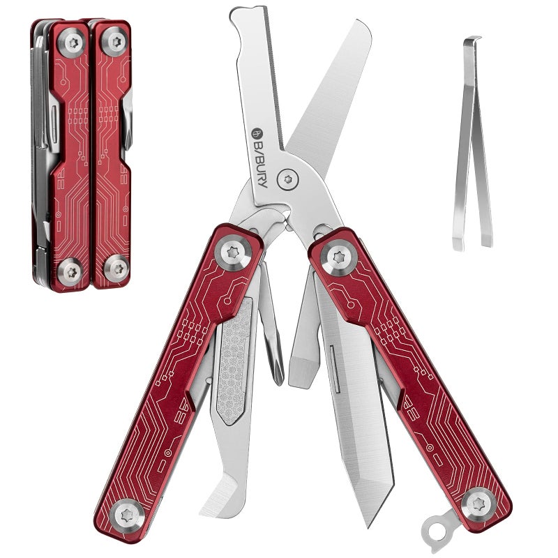 Bibury Mini Keychain Multitool Scissors Bi2061R  9 In 1 Multitool Edc Scissors With Screwdriver  Bottle Opener  Pocket Knife  Spring -Mini Multi Tool For Outdoor  Daily Use  Gifts For Men And Women - Image 1