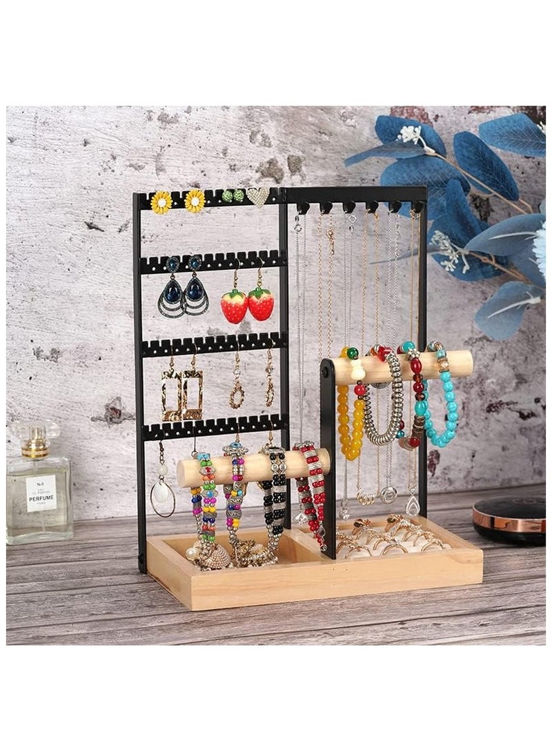 NANAO Earring Display Stand with 48 Holes, Earring Organizer Necklace Holder Ear Stand Holder Metal Storage Tray 10 Hooks Necklaces Hanging Storage Tree Display (black) - Image 3