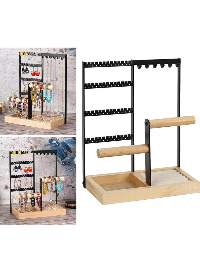 NANAO Earring Display Stand with 48 Holes, Earring Organizer Necklace Holder Ear Stand Holder Metal Storage Tray 10 Hooks Necklaces Hanging Storage Tree Display (black) - Image 1