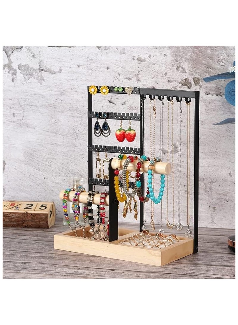 NANAO Earring Display Stand with 48 Holes, Earring Organizer Necklace Holder Ear Stand Holder Metal Storage Tray 10 Hooks Necklaces Hanging Storage Tree Display (black) - Image 4