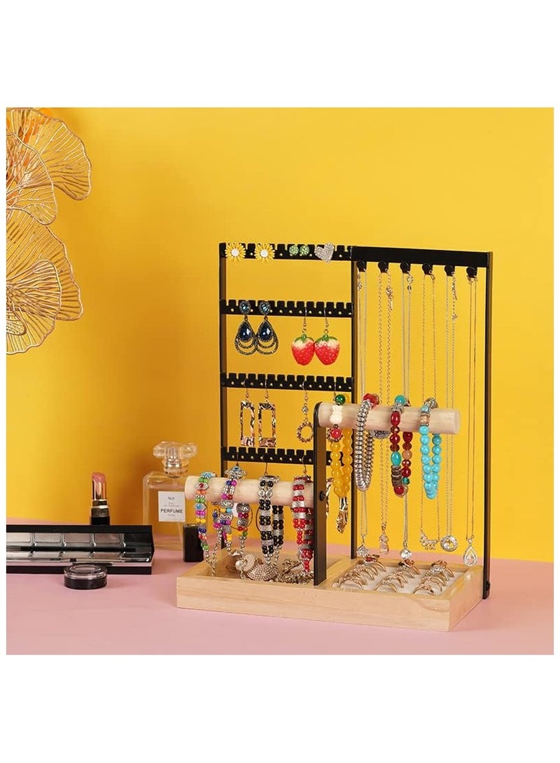 NANAO Earring Display Stand with 48 Holes, Earring Organizer Necklace Holder Ear Stand Holder Metal Storage Tray 10 Hooks Necklaces Hanging Storage Tree Display (black) - Image 5