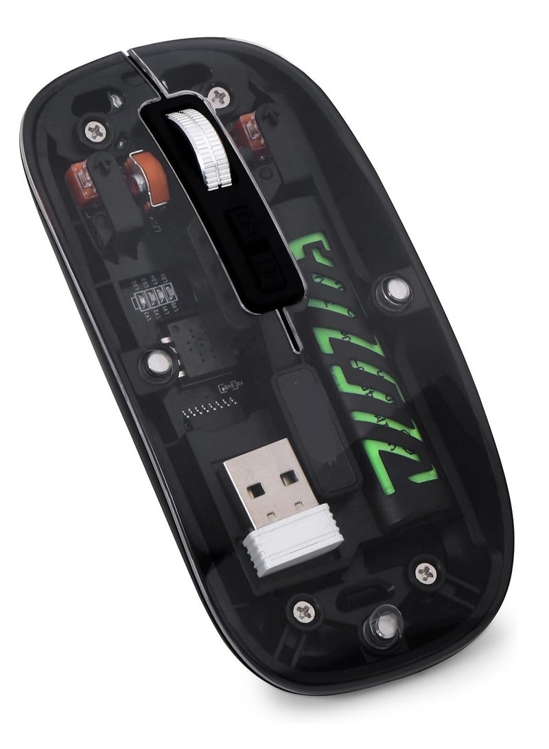 Transparent Rechargeable Dual-Mode Mouse - Multi devices ( Modes BT5.1 / BT5.1 / 2.4GHz ) - Bluetooth / Wireless Connection - 400mAh - Silent Clik - Magnatic Cover -1600DPI - For Office Business | Black  - Image 1