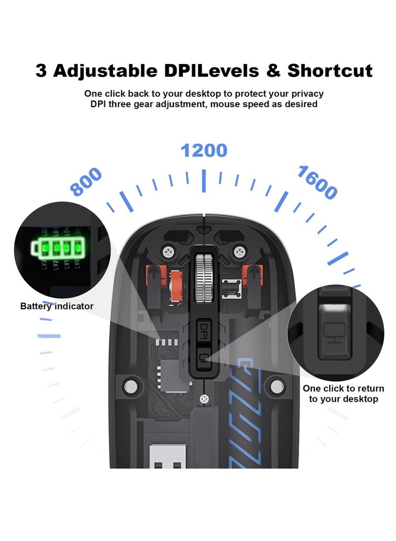 Transparent Rechargeable Dual-Mode Mouse - Multi devices ( Modes BT5.1 / BT5.1 / 2.4GHz ) - Bluetooth / Wireless Connection - 400mAh - Silent Clik - Magnatic Cover -1600DPI - For Office Business | Black  - Image 2