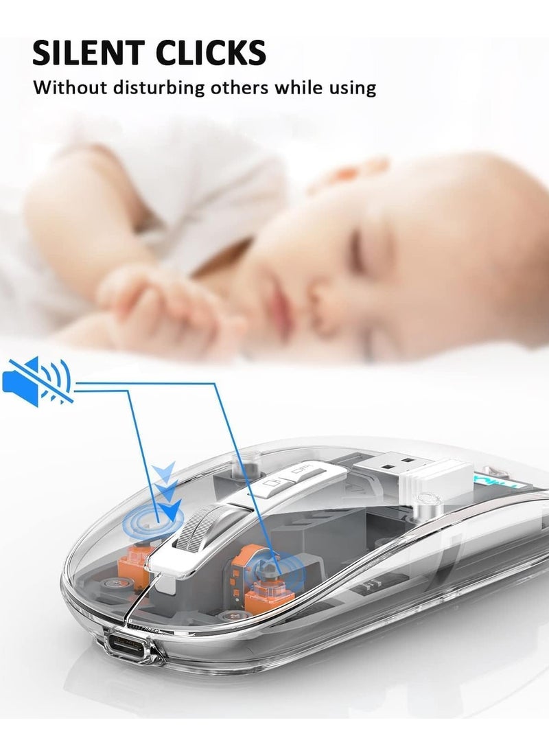 Transparent Rechargeable Dual-Mode Mouse - Multi devices ( Modes BT5.1 / BT5.1 / 2.4GHz ) - Bluetooth / Wireless Connection - 400mAh - Silent Clik - Magnatic Cover -1600DPI - For Office Business | Black  - Image 4