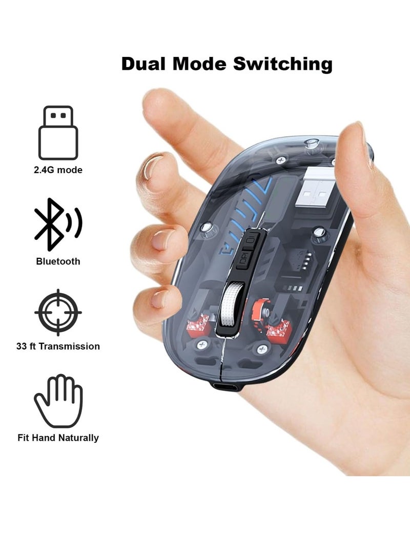 Transparent Rechargeable Dual-Mode Mouse - Multi devices ( Modes BT5.1 / BT5.1 / 2.4GHz ) - Bluetooth / Wireless Connection - 400mAh - Silent Clik - Magnatic Cover -1600DPI - For Office Business | Black  - Image 3