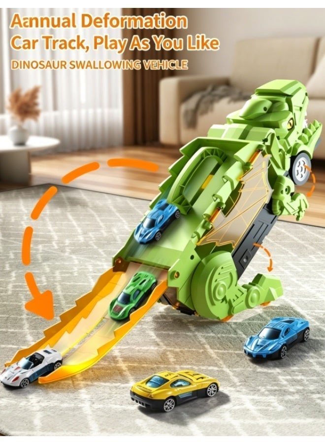 WangPangZi Interactive Dinosaur Truck Game for Kids - Transport truck with a portable storage bag containing 4 cars, the best educational gift for boys and girls aged 2, 3, 4 years, made of safe BPA-free plastic - Image 4