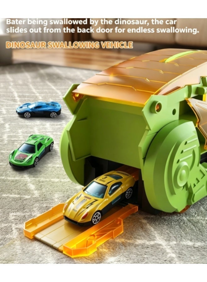 WangPangZi Interactive Dinosaur Truck Game for Kids - Transport truck with a portable storage bag containing 4 cars, the best educational gift for boys and girls aged 2, 3, 4 years, made of safe BPA-free plastic - Image 3