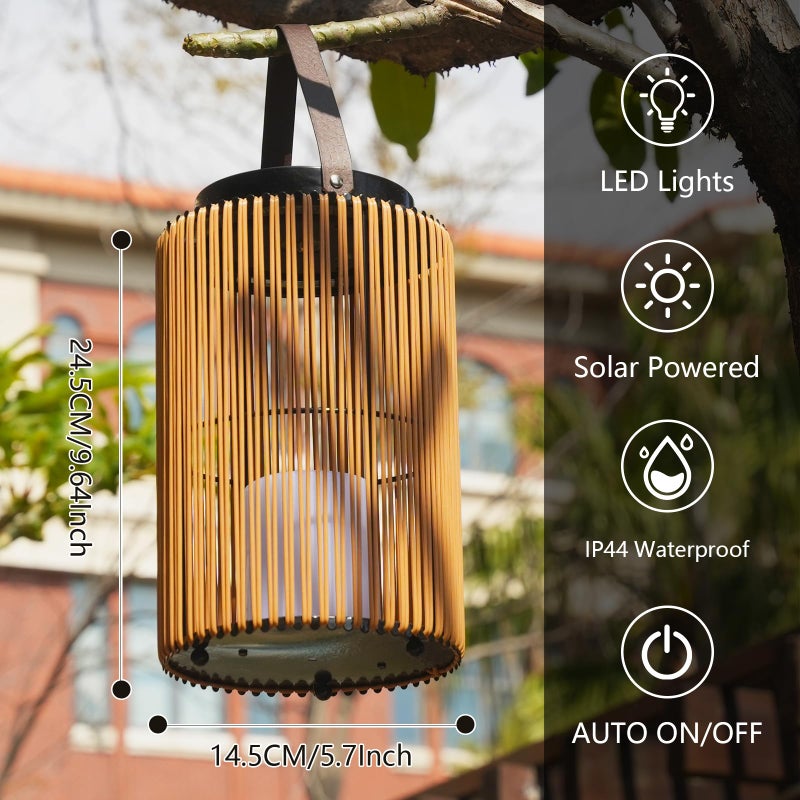LEOKED 2 Pack Solar Lanterns Outdoor Waterproof, Imitation Candle Lantern in Boho Style for Garden, Backyard, Patio Decor, Birthday Gifts for Women Mom Grandma, Hanging Garden Lights for Outside - Image 2