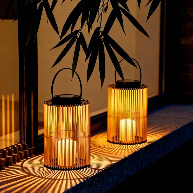 LEOKED 2 Pack Solar Lanterns Outdoor Waterproof, Imitation Candle Lantern in Boho Style for Garden, Backyard, Patio Decor, Birthday Gifts for Women Mom Grandma, Hanging Garden Lights for Outside - Image 1
