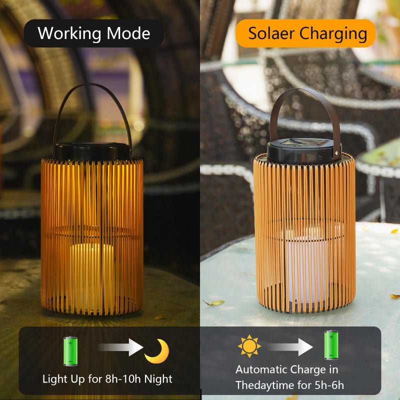 LEOKED 2 Pack Solar Lanterns Outdoor Waterproof, Imitation Candle Lantern in Boho Style for Garden, Backyard, Patio Decor, Birthday Gifts for Women Mom Grandma, Hanging Garden Lights for Outside - Image 4