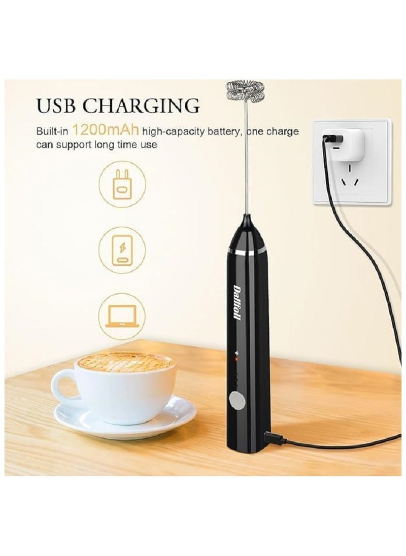 ماركة غير محددة ماكينة صنع رغوة الحليب المحمولة باليد قابلة لاعادة الشحن بمنفذ USB مع خفاقتين من الستانلس ستيل و3 سرعات قابلة للتعديل للكابتشينو والشوكولاتة الساخنة والميلك شيك ومزيج البيض (اسود)  - Image 3