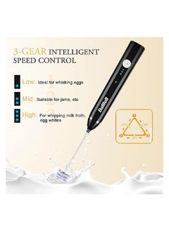 Generic Milk Frother Handheld Foam Maker USB Rechargeable with 2 Stainless Steel Whisks and 3 Adjustable Speeds for Cappuccino, Hot Chocolate, Milkshake, Egg Mix(Black)  - Image 4