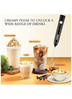 Generic Milk Frother Handheld Foam Maker USB Rechargeable with 2 Stainless Steel Whisks and 3 Adjustable Speeds for Cappuccino, Hot Chocolate, Milkshake, Egg Mix(Black)  - Image 5