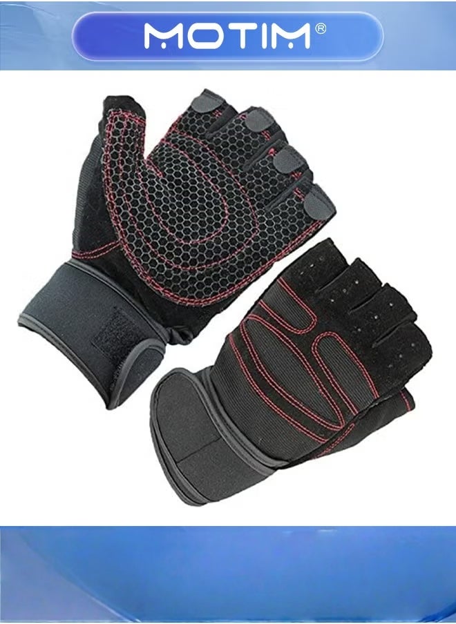 Motim Gym Gloves Workout Gloves with Wrist Support Weight Lifting Body Building Exercise Workout Half Finger Gloves For Men  - Image 2